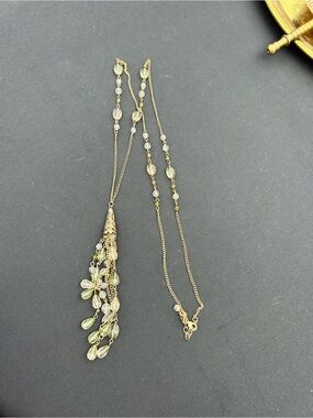 4-$100 Gold-Tone Green Bead Tassel Necklace - Unbranded